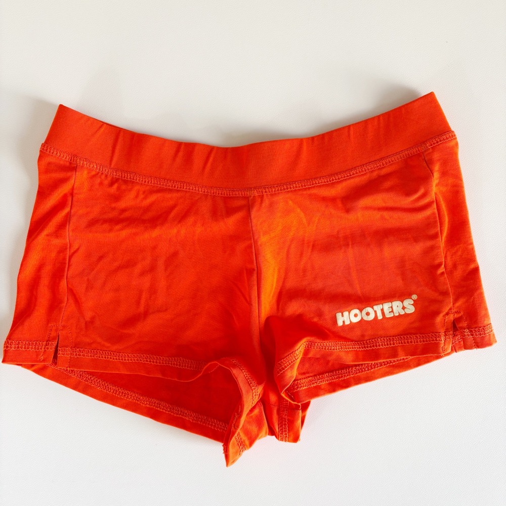 Hooters Girl Womens Low Rise Orange Stretch Uniform Retro‎ Cheeky Shorts Size XS